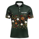 Maxcorners Funny Mens golf polo shirt custom Green Christmas golf pattern, christmas golf attire for men