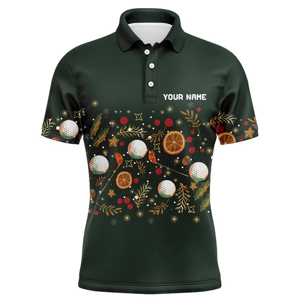 Maxcorners Funny Mens golf polo shirt custom Green Christmas golf pattern, christmas golf attire for men