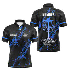 Maxcorners Black and Blue Hexagon Pattern Mens Disc golf polo shirts custom Team disc golf jerseys LM2110