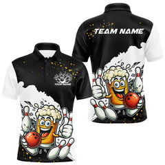 Maxcorners Funny Beer Glass Black and White Bowling Polo, 1/4 Zip Shirts for Men Custom Bowling Team Jersey LM2110