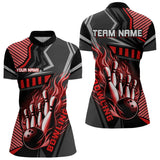 Maxcorners Black And Red Bowling Ball Pins Polo, Quarter Zip Shirt For Men Custom Bowling Team League Jerseys