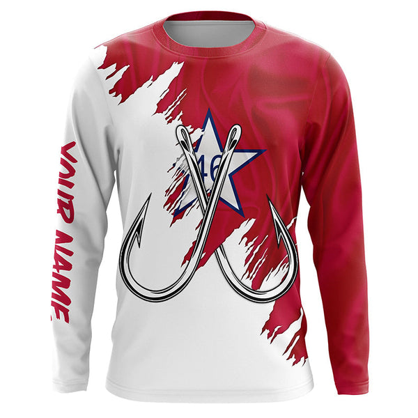 Maxcorners First Oklahoma flag OK Fishing Fish Hook UV protection custom long sleeve Patriotic fishing apparel MT2108