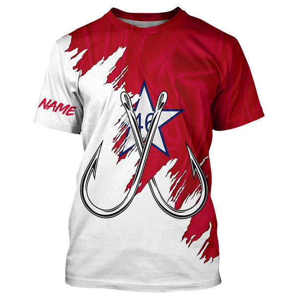 Maxcorners First Oklahoma flag OK Fishing Fish Hook UV protection custom long sleeve Patriotic fishing apparel MT2108