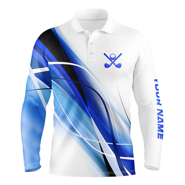 Maxcorners White and Blue Mens golf polo shirts custom men's golf apparel, gifts for the golfer