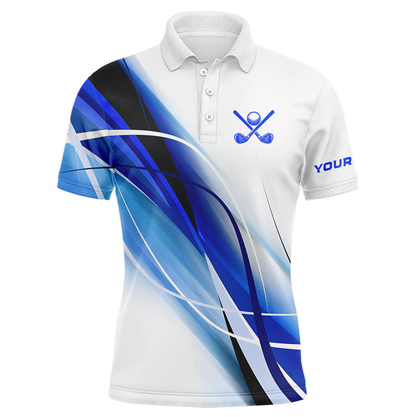 Maxcorners White and Blue Mens golf polo shirts custom men's golf apparel, gifts for the golfer