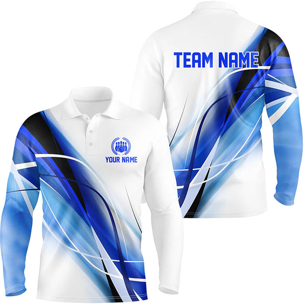 Maxcorners Personalized White and Blue Geometric bowling shirts custom teams name bowler jerseys