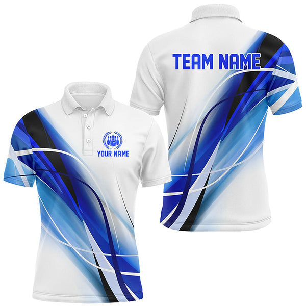 Maxcorners Personalized White and Blue Geometric bowling shirts custom teams name bowler jerseys