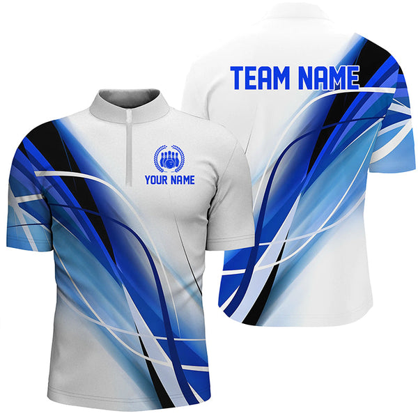 Maxcorners Personalized White and Blue Geometric bowling shirts custom teams name bowler jerseys