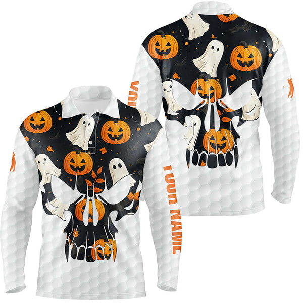 Maxcorners Mens golf polo shirt Halloween pumpkin pattern custom skull golf ball jerseys, best men golf wear