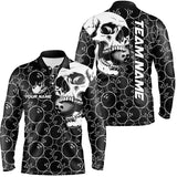 Maxcorners Black Bowling Camo White Skull Bowling Shirt Custom Bowling Team Jersey, Gifts For Bowlers