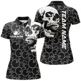 Maxcorners Black Bowling Camo White Skull Bowling Shirt Custom Bowling Team Jersey, Gifts For Bowlers