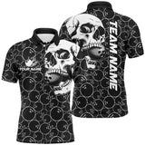 Maxcorners Black Bowling Camo White Skull Bowling Shirt Custom Bowling Team Jersey, Gifts For Bowlers