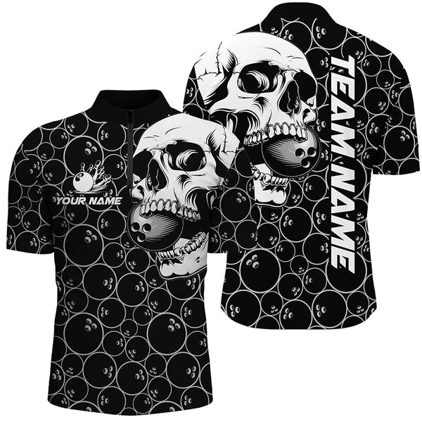 Maxcorners Black Bowling Camo White Skull Bowling Shirt Custom Bowling Team Jersey, Gifts For Bowlers