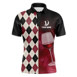 Maxcorners Black and red wine argyle pattern Mens golf polos shirts custom golf shirts for mens