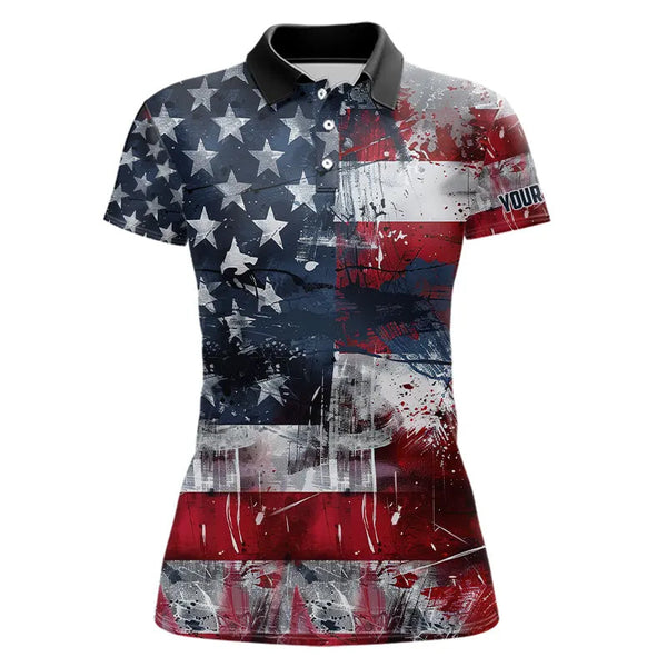 Maxcorners Personalized Polo golf shirts for men custom grunge American Flag patriotic mens golf wears