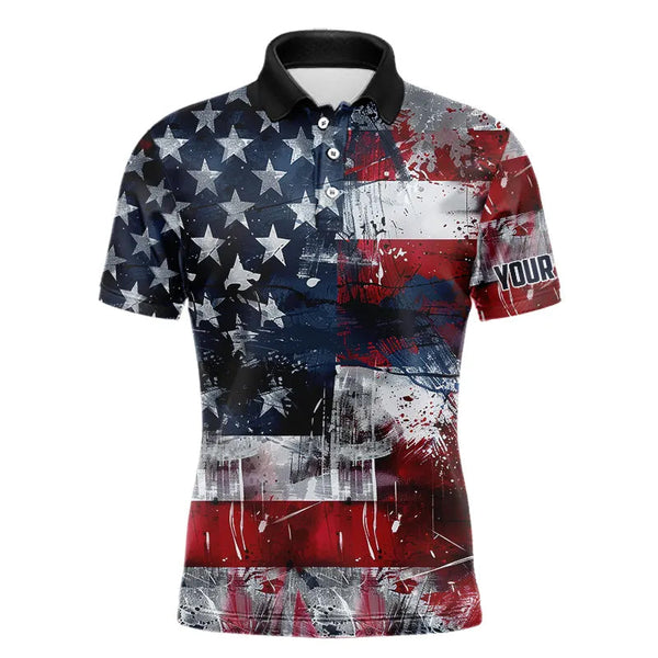 Maxcorners Personalized Polo golf shirts for men custom grunge American Flag patriotic mens golf wears