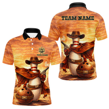 Maxcorners Custom Funny Desert Bowling Cowboy gun bowling team shirts For Men, Bowling Polo, 1/4 zip jerseys