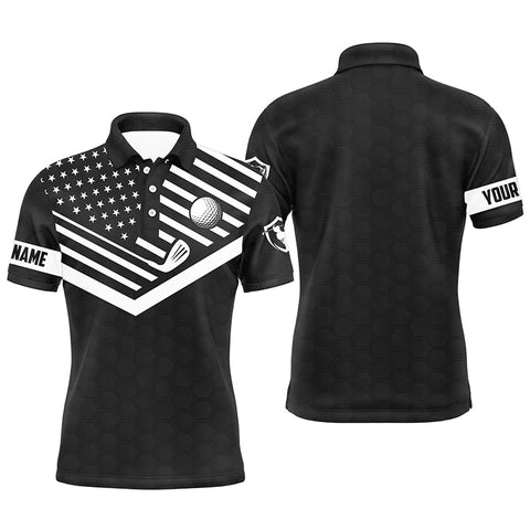 MaxCorners Golf Black And White American Flag Patriotic Customized Name 3D Polo Shirt Unisex