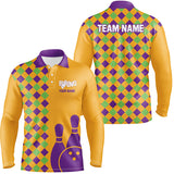 Maxcorners Orange Purple Argyle pattern Halloween custom bowling shirts, Bowling Team League Jerseys