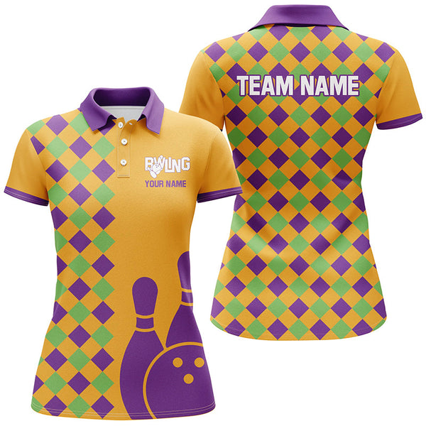 Maxcorners Orange Purple Argyle pattern Halloween custom bowling shirts, Bowling Team League Jerseys