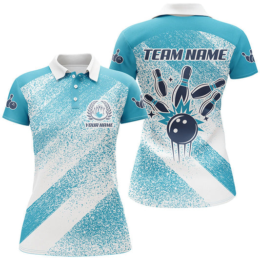 Maxcorners Personalized Vintage Retro Bowling Polo Shirts For Men Custom Bowling Team League Jerseys | Blue