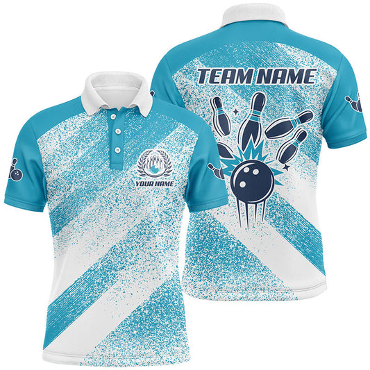Maxcorners Personalized Vintage Retro Bowling Polo Shirts For Men Custom Bowling Team League Jerseys | Blue