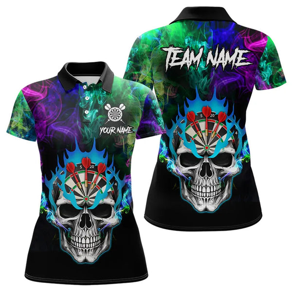 Maxcorners Colorful Smoke Skull Darts Shirts For Men Custom Team Darts Jerseys, Best Darts Gift For Player