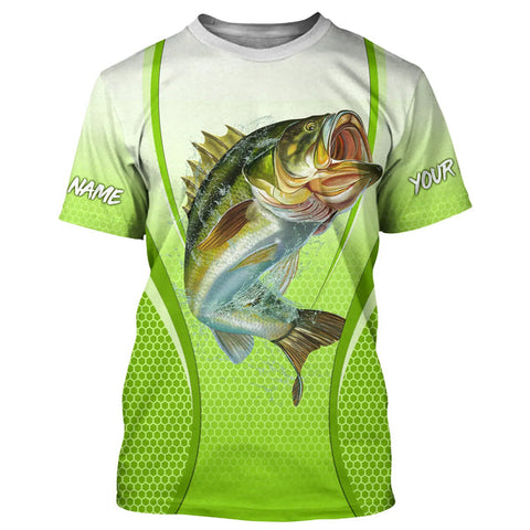 Maxcorners  Largemouth Bass  Green Camo Fishing 3d Shirts Customize Name