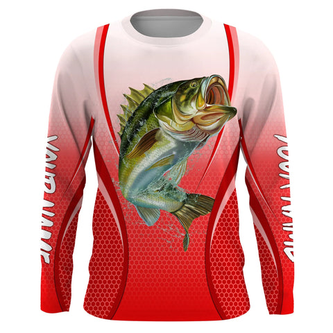 MaxCorners Largemouth Bass Fishing Red Camo Bass Jersey Customized Name 3D Long Sleeve Shirt