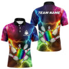 Maxcorners Mens Bowling Shirts Custom Colorful Rainbow Lightning Thunder Bowling Ball And Pins Team Bowler Jersey Lm243