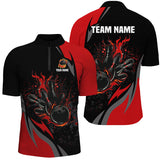 Maxcorners Custom Black And Red Flame Bowling Shirts, Bowling Ball and Pins Team Bowling League Jerseys