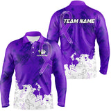 Maxcorners Personalized Purple Ribbons Pattern Bowling Shirts, Custom breast cancer bowling shirts