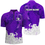 Maxcorners Personalized Purple Ribbons Pattern Bowling Shirts, Custom breast cancer bowling shirts