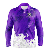 Maxcorners Purple Ribbons pattern Mens golf polo shirts custom men's breast cancer awareness polo shirts