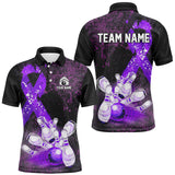 Maxcorners Personalized Purple Ribbons Grunge Bowling Shirts, Custom breast cancer bowling Team shirts