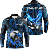 Maxcorners Black and blue camo Flame Eagle Bowling Polo, Quarter Zip shirts custom Bowling Team Jerseys