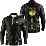 Maxcorners Black and gold Bowling Polo, Quarter Zip Shirts Custom Bowling King Team Jerseys Outfits