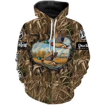 Maxcorners Duck hunt camouflage Customize Name 3D All Over Printed duck hunting Shirts LM2608