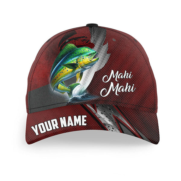 Maxcorners Mahi Mahi Fishing Camo Hats For Men, Women Custom Baseball Best Dorado Fishing Cap | Red