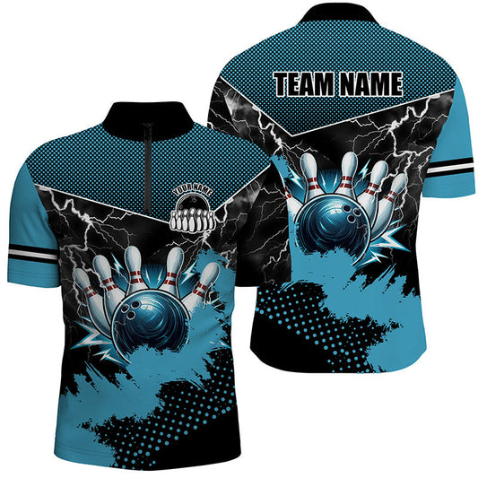 Maxcorners Black And Blue Grunge Lightning Thunder Bowling Jersey Multicolor Option Customized Name, Team Name 3D Shirt