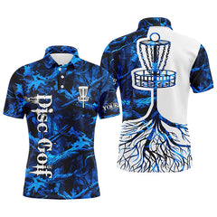 Maxcorners Mens disc golf polo shirt custom name blue camo disc golf basket personalized disc golf shirts MT0510