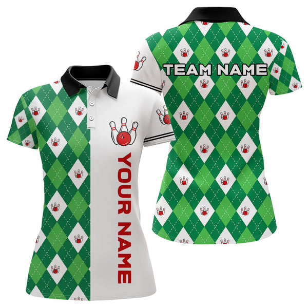 Maxcorners Personalized White And Green Argyle Pattern Bowling Shirts Custom Bowling Team Jerseys