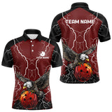 Maxcorners Men's bowling Polo, Quarter Zip shirts Custom Eagle bowling lightning storm team league jerseys | Red LM253