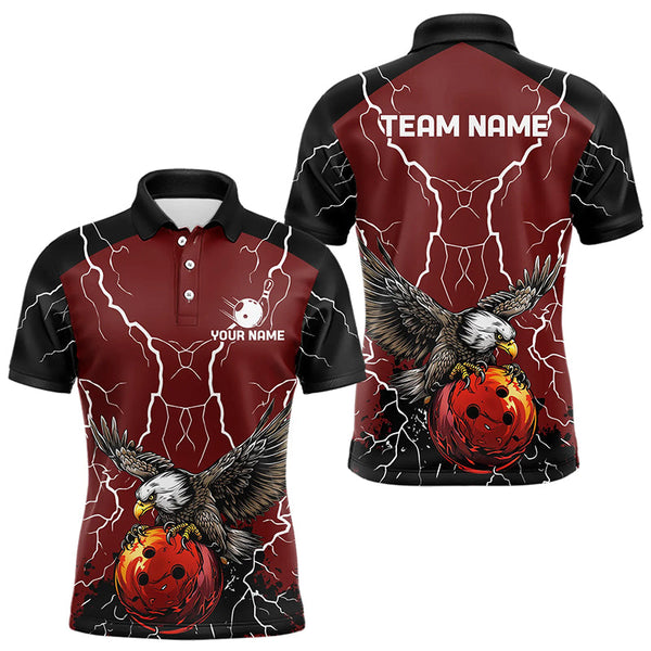 Maxcorners Men's bowling Polo, Quarter Zip shirts Custom Eagle bowling lightning storm team league jerseys | Red LM253