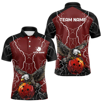 Maxcorners Men's bowling Polo, Quarter Zip shirts Custom Eagle bowling lightning storm team league jerseys | Red LM253