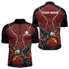 Maxcorners Men's bowling Polo, Quarter Zip shirts Custom Eagle bowling lightning storm team league jerseys | Red LM253