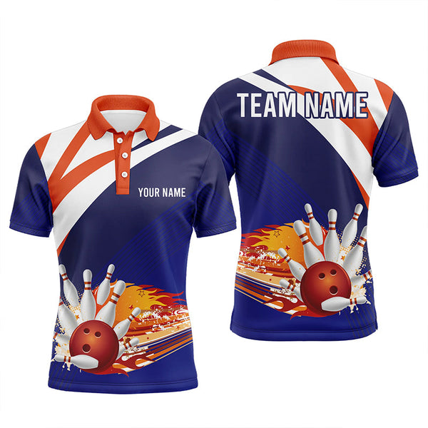 Maxcorners Blue And Orange Bowling Customized Name And Team Name 3D Shirt