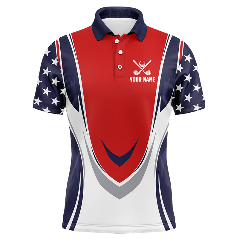 Maxcorners Red, white and blue American Flag Men golf polo shirts custom patriotic golf attire for men