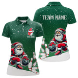 Maxcorners Christmas Santa Bowling Polo, Quarter Zip Shirt Custom Christmas Bowling Team Jersey | Green