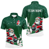 Maxcorners Christmas Santa Bowling Polo, Quarter Zip Shirt Custom Christmas Bowling Team Jersey | Green